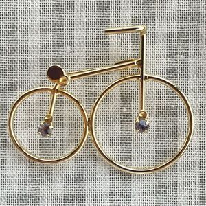 Vintage Gd Tone Bicycle Lavender Rhinestone Wire Safety-pin Brooch